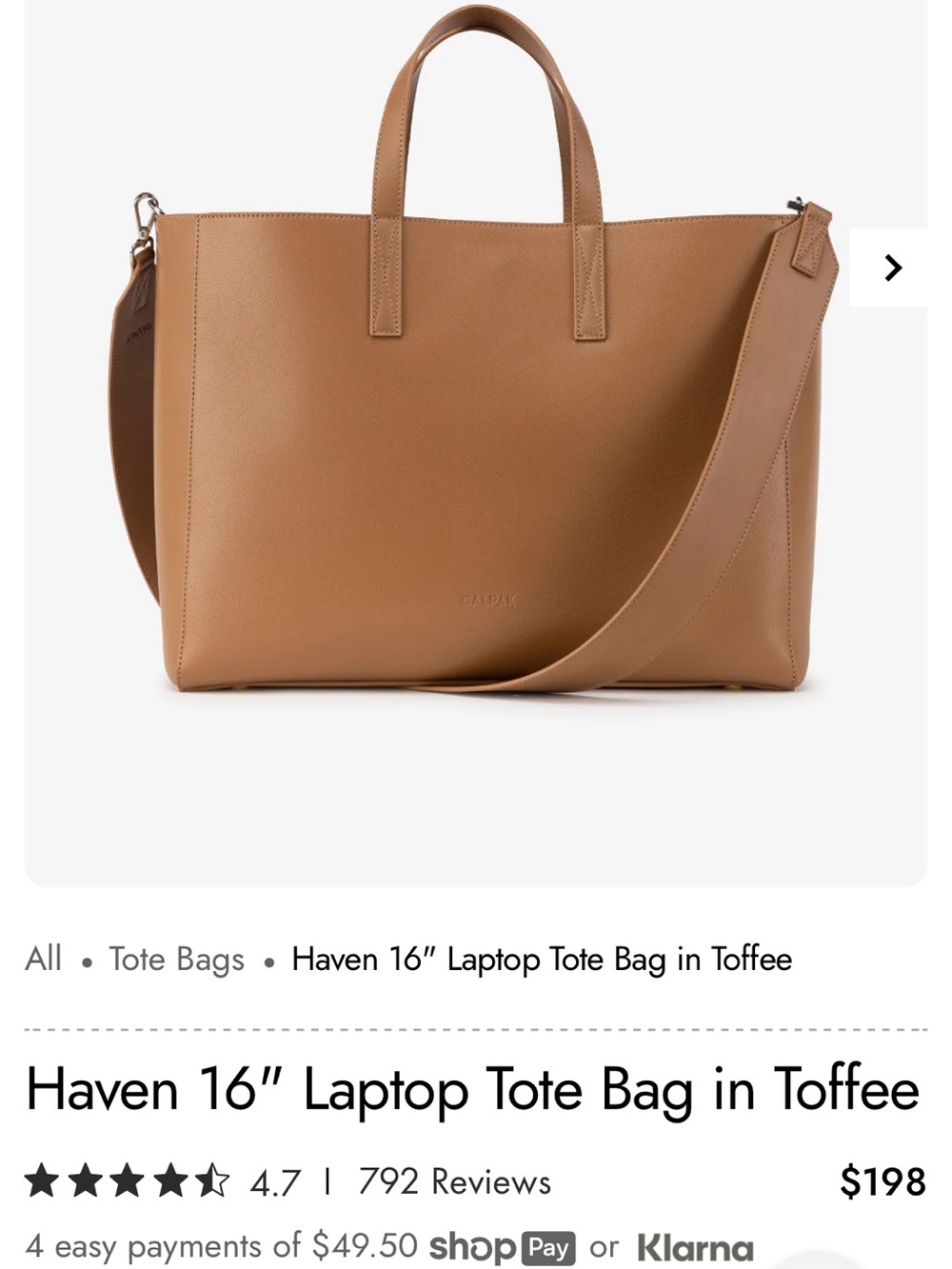 CALPAK Haven Laptop Tote in Toffee Brown